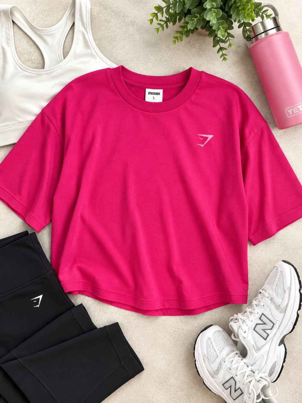 Gymshark Hot Pink Oversized Cropped T-Shirt Top Women’s Large L